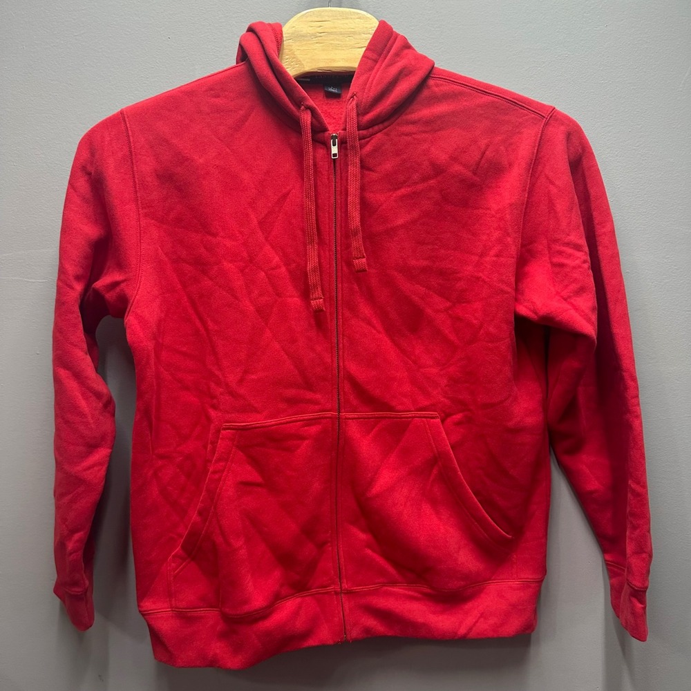 Lands' End Men's Full Zip Fleece Hoodie Red Hooded Sweatshirt NWOT